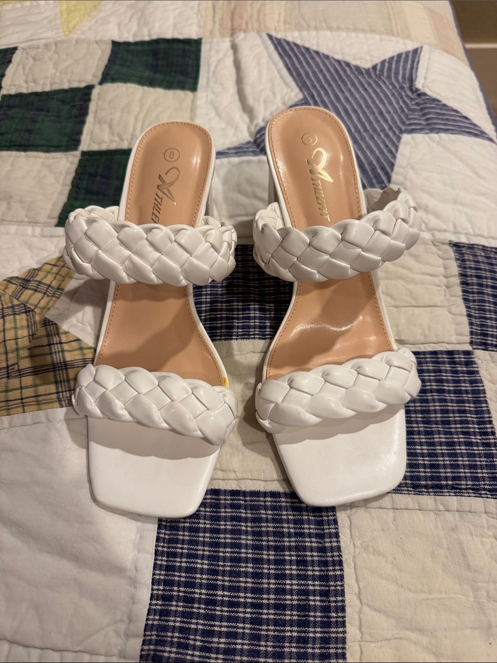 White Braided Double-Strap Slide Heels - Women